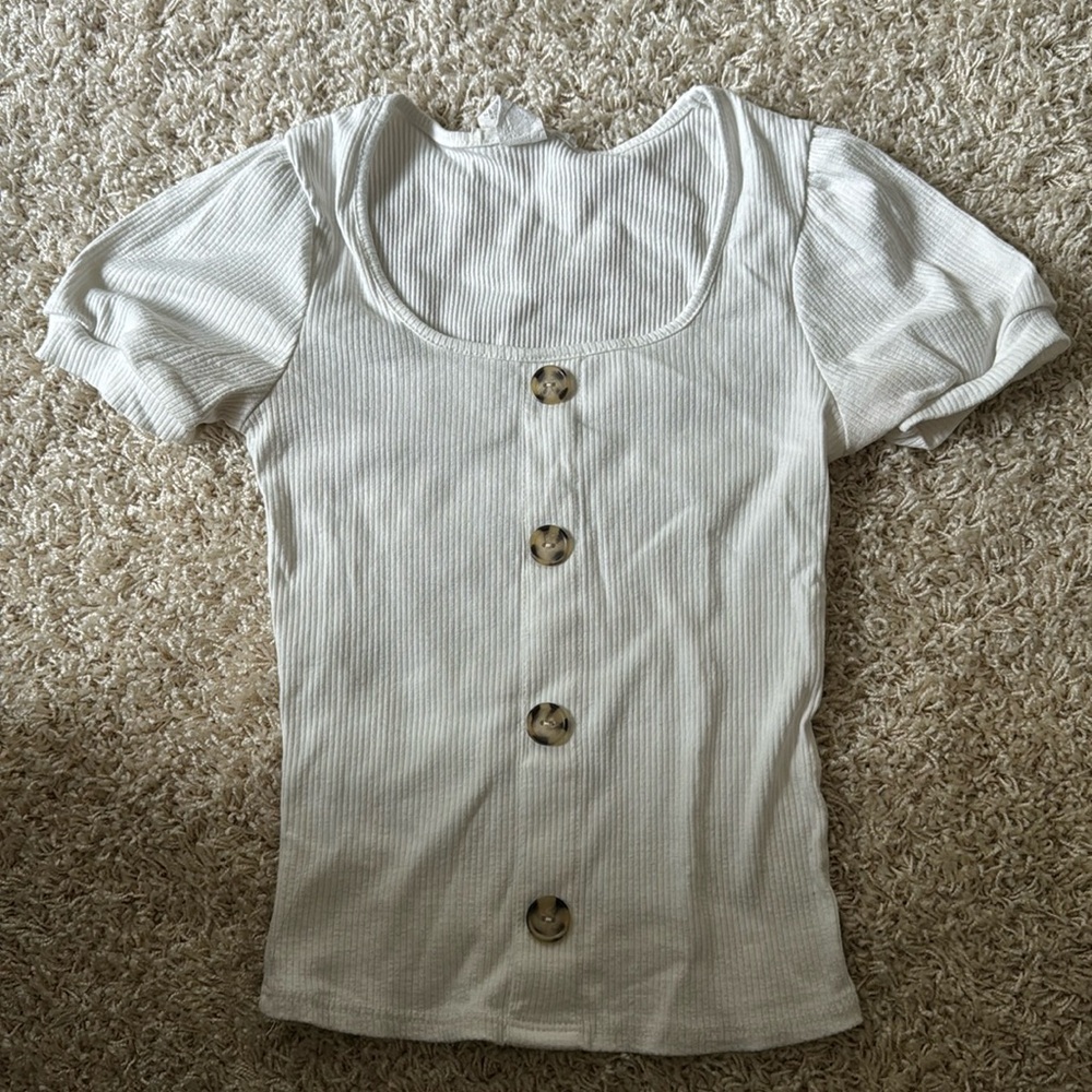 White Ribbed Short Sleeve